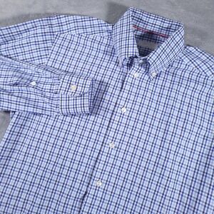 Eton Button Down Mens 16.5 Blue White Check Slim Fit Long Sleeve Dress Shirt